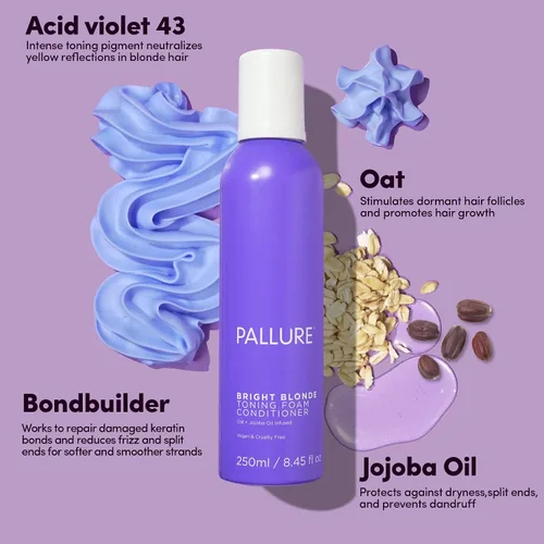 Miniatura 3 de Pallure Acondicionador de espuma tonificante para el cabello rubio brillante, reduce el cobrizo y los tonos amarillos, para cabello rubio, plateado