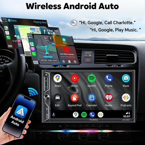 Miniatura 3 de [Actualización de pantalla QLED] Estéreo de coche de doble DIN de 7 pulgadas con Apple CarPlay inalámbrico y Android Auto, sonido potente de 240 W