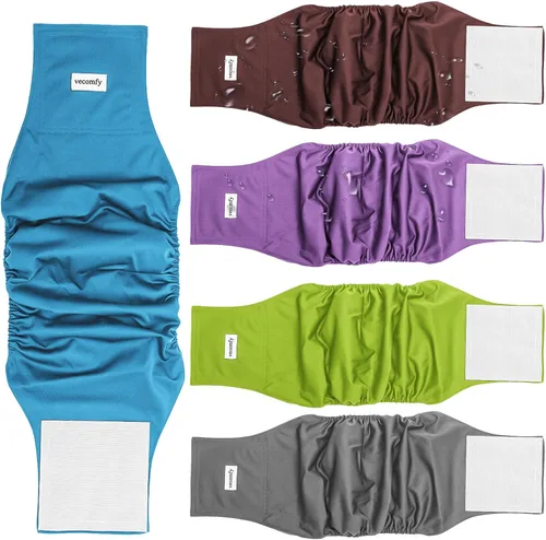 Miniatura 12 de Vecomfy Bandas para el vientre para perros machos (paquete de 5), pañales para perros pequeños lavables y reutilizables a prueba de fugas, envoltura