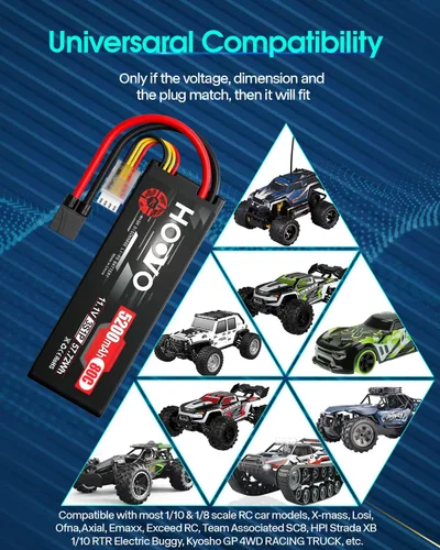 Miniatura 7 de HOOVO 3S 11.1V Lipo Battery 5200mAh 80C Estuche rígido con enchufe TR para coche RC, barco, camión, carreras, pasatiempos, FPV, modelo de carreras