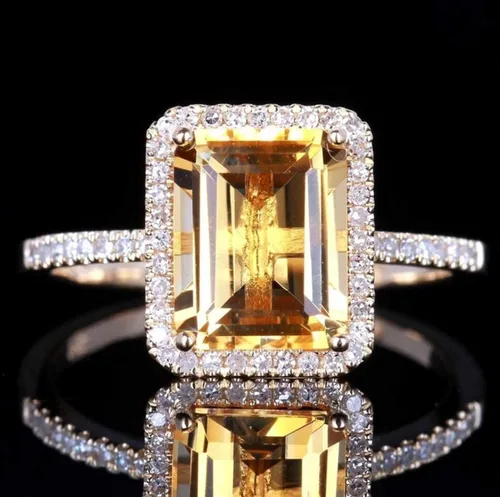 Kuyiuif Anillos chapados en oro de 14 quilates con circonita cúbica amarilla de 4 quilates, para cóctel, compromiso, boda, aniversario, plata