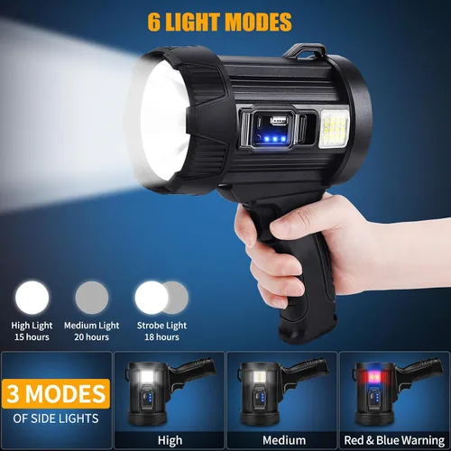 Miniatura 5 de Foco recargable, 99000 lúmenes, linterna LED brillante, reflector de luz de larga duración, focos de mano para exteriores con paneles solares
