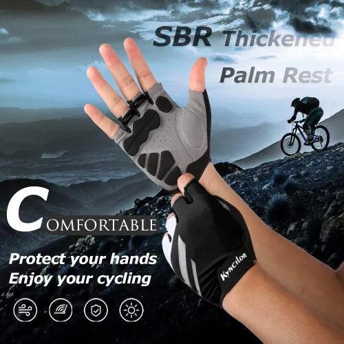 Miniatura 6 de KynciLOR Guantes de ciclismo acolchados sin dedos con protección UV, guantes de MTB y bicicleta de carretera para hombres y mujeres para correr