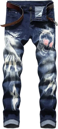 Miniatura 125 de Baylvn - Pantalones de mezclilla entallados y estampados para hombre con corte recto