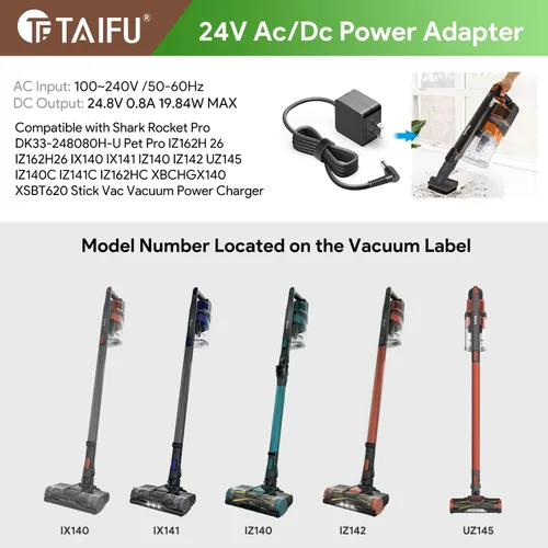 Miniatura 3 de TAIFU Cargador de 24.8V 0.8A DK33-248080H-U para Shark WZ240 26 WZ24026 IZ500 IZ530 IZ531H IZ540 IZ560 IZ562H IX140 IX141 XFBT620 21.6 V Liion