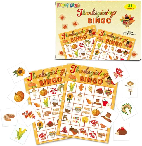 Miniatura 2 de Fancy Land Juego de bingo de Acción de Gracias, 24 jugadores para niños, suministros de manualidades para fiestas navideñas
