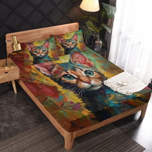 Miniatura 16 de Juego de sábanas de tamaño King, sábanas de conejo, sábanas de microfibra y fundas de almohada de 4 piezas, juego de sábanas con estampado colorido