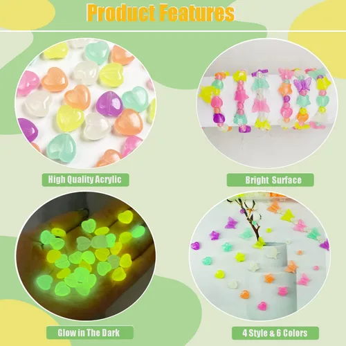 Miniatura 4 de 888 cuentas que brillan en la oscuridad, cuentas de estrella, barba, mariposa, cuentas de corazón, cuentas UV que cambian de color, sensibles al