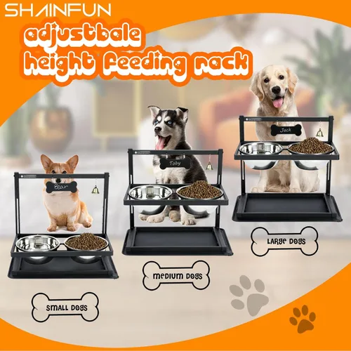 Miniatura 2 de SHAINFUN Soporte de Cuencos Elevados/Alzados para Perros con Altura Ajustable con Dos Cuencos de Comida de Acero Inoxidable de 1.7L y Tapete a