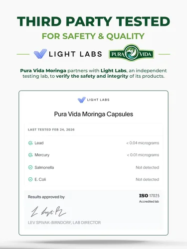 Miniatura 9 de PURA VIDA MORINGA Cápsulas de polvo de Moringa de origen único orgánico. Hoja pura de Moringa. Energía, metabolismo y apoyo inmunológico. 120