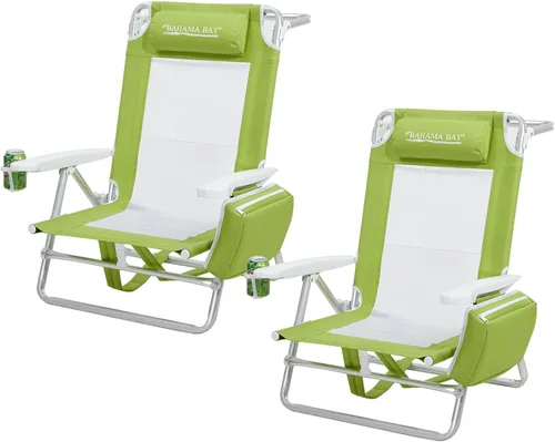 Miniatura 19 de Old Bahama Bay Silla de playa tipo mochila, paquete de 2, silla reclinable ligera de aluminio de 5 posiciones para adultos, soporte resistente, 400