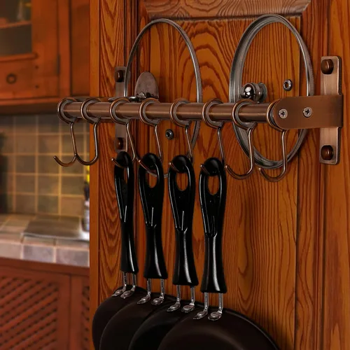 Miniatura 5 de Dseap Soporte Colgador para Utensilios de Cocina, Estante de Pared para Ollas y Sartenes, Riel de Cocina con 8 Ganchos para Colgar Utensilios