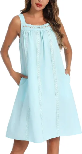 Miniatura 16 de YOZLY - Camisones de algodón sin mangas para mujer, camisón de tanque de noche con bolsillos