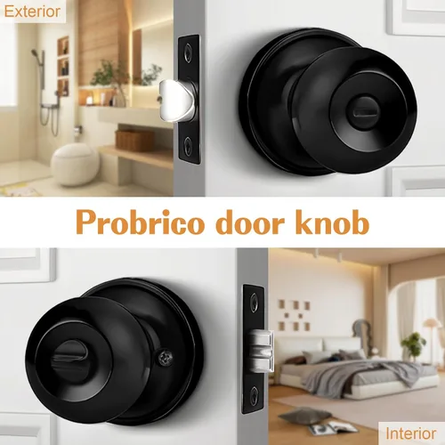 Miniatura 3 de Probrico Cerraduras de puerta de privacidad estilo bola redonda, pomos de puerta interiores negro mate para dormitorio y baño, pomos de puerta sin