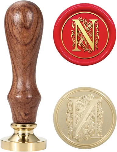 Miniatura 13 de Yoption - Sello de cera con diseño de letra S, cabeza de latón floral vintage, mango de madera, sello inicial del alfabeto, para invitación