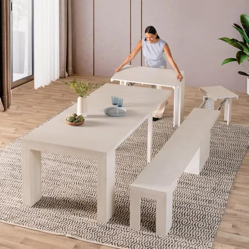 Miniatura 36 de Transformer Table - Mesa de comedor extensible de madera maciza, asientos 2-12, mesa de comedor expandible, muebles que ahorran espacio, muebles