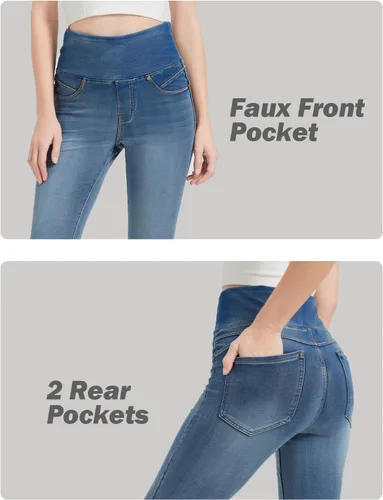 Miniatura 3 de KYAL - Jegging de cintura alta para mujer, elásticos, con control de abdomen, ajustados, con bolsillos, a la moda, casual