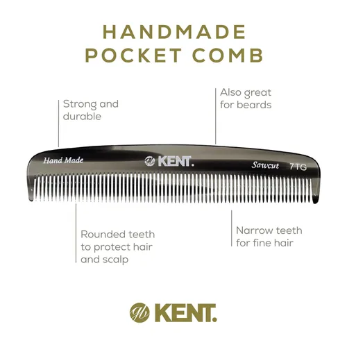 Miniatura 4 de Kent 7T - Peine de bolsillo de dientes finos de grafito negro para hombres, peine de pelo hecho a mano para hombres para aseo y peinado diario
