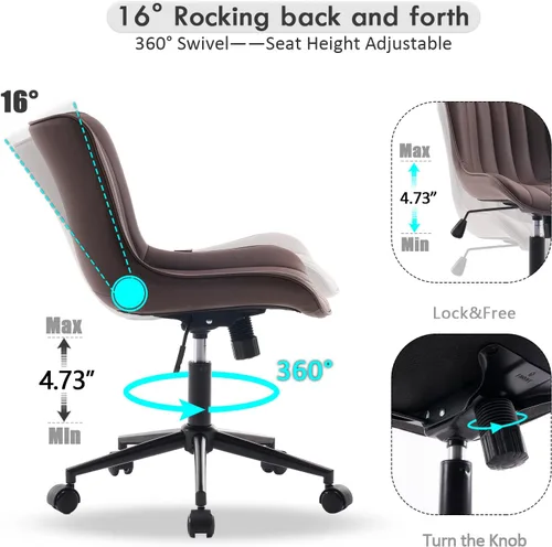 Miniatura 3 de YOUNIKE Silla ergonómica de escritorio para oficina en casa con ruedas, cómoda silla cruzada sin brazos con respaldo ajustable, moderna silla Marrón