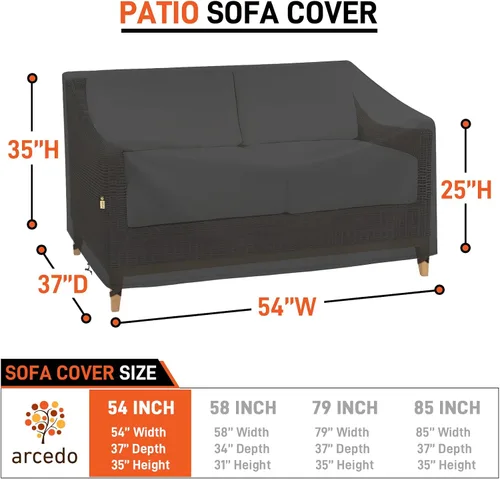 Miniatura 2 de Arcedo Fundas impermeables de 2 plazas para muebles de patio, resistente a la intemperie, funda de sofá para silla de exterior, 54 pulgadas de ancho