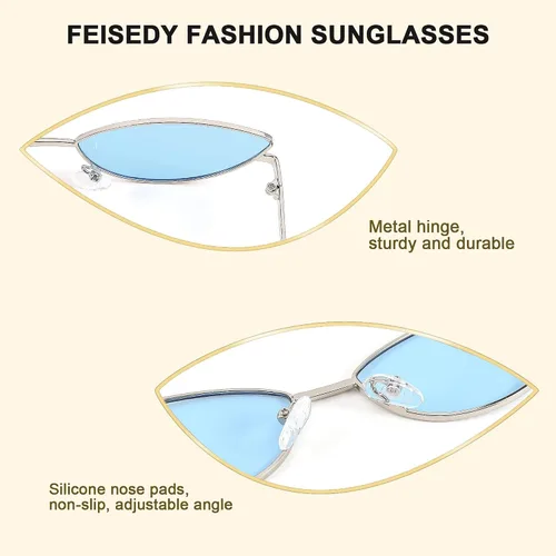 Miniatura 60 de FEISEDY Gafas de sol de diseñador de moda Retro pequeños pétalos forma arco templo diseño B2298