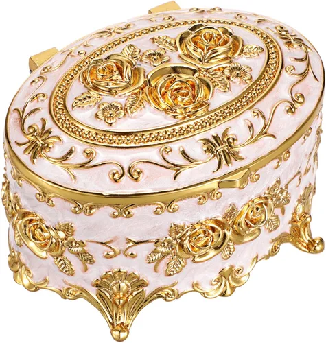 Miniatura 9 de Hipiwe Joyero de metal vintage, organizador ovalado con diseño de rosas, caja de almacenamiento para anillos, aretes, collar, regalo para mujeres