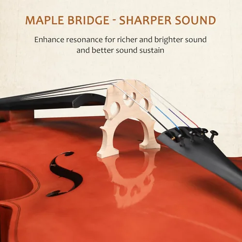 Miniatura 5 de ADM 4/4 Violonchelo acústico de tamaño completo, kit de violonchelo acústico para principiantes con bolsa portátil, soporte, arco, silenciador