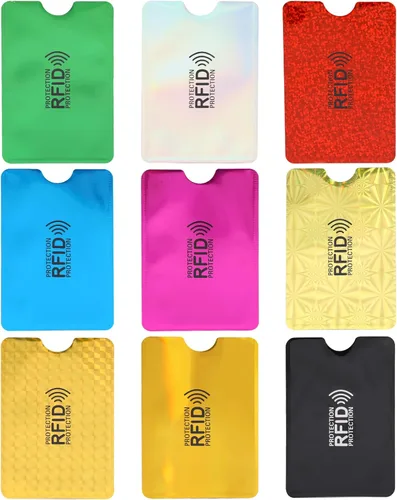 KALIONE 9 piezas de tarjeteros RFID multicolores, fundas de bloqueo RFID, fundas portátiles para tarjetas de crédito RFID, fundas protectoras de