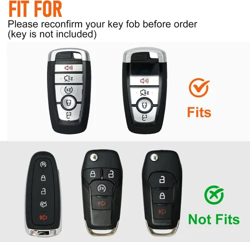 Miniatura 5 de Slohif Funda de cuero para llavero Ford para Edge Escape Expedition Explorer Fusion Mustang Ranger F-150 F-250 5 botones, funda de cuero+anillo en D