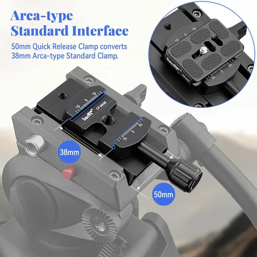 Miniatura 3 de Haoge CP-MA90 Adaptador de abrazadera QR de placa de liberación rápida para cabezal de video líquido Manfrotto para trípode seleccionado a