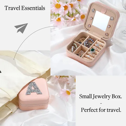 Miniatura 4 de Parima Joyero Joyero Organizador de joyas de viaje, pequeño regalo de cumpleaños personalizado con inicial para mamá, amigas, mujeres, damas