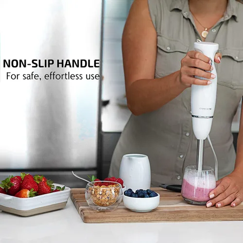 Miniatura 4 de OVENTE Batidora de mano eléctrica de inmersión de 300 W, 2 velocidades de mezcla con cuchillas de acero inoxidable y mezclador de mano eléctrico
