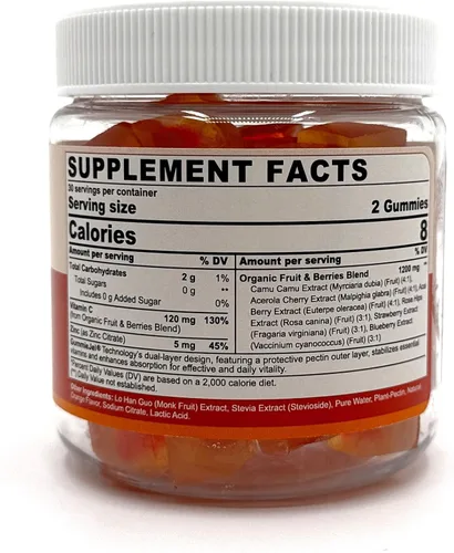 Miniatura 8 de Gomitas orgánicas de vitamina C de 120 mg para adultos, sin azúcar, defensa inmunológica diaria, antioxidante crudo, suplemento de vitamina C
