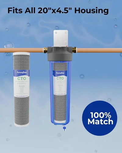 Miniatura 5 de Filtro de agua de bloque de carbono CTO de 20 x 4.5 pulgadas, cartucho de repuesto de carcasa de coco para toda la casa, reduce el cloro, el sabor