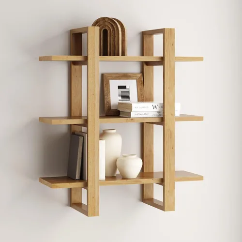 Miniatura 24 de Nathan James Benji - Estantería de pared de mediados de siglo, estante decorativo flotante de madera de 3 niveles, roble negro