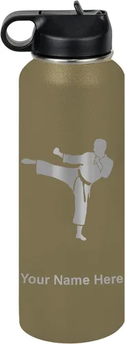 Miniatura 54 de Botella de agua personalizada LaserGram, Karate Man, de acero inoxidable con doble pared aislada al vacío con tapa abatible, regalo personalizado