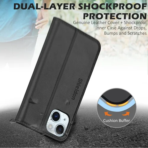 Miniatura 6 de SHIELDON Funda para iPhone 15 6.1" 2023, Funda Tipo Cartera de Cuero Genuino con [Soporte] [Tarjetero con Bloqueo RFID] [Magnética] Cubierta
