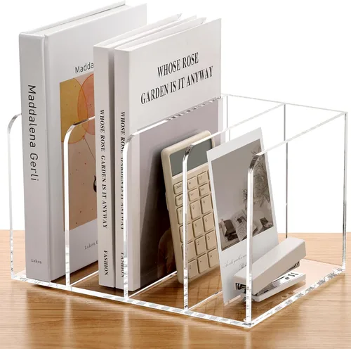 Miniatura 16 de SANRUI Paquete de 2 soportes de acrílico para archivadores de revistas, organizador de escritorio, revistero, transparente, vertical