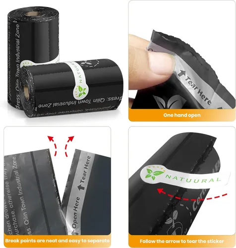 Miniatura 3 de Bolsas compostables certificadas para excremento de perro, 270 bolsas de 18 rollos, bolsas para excrementos para perros hechas de almidón de maíz