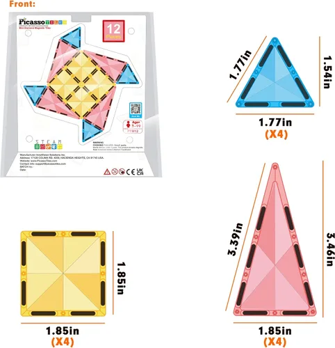 Miniatura 3 de PicassoTiles Mini Diamond PTM12 - Azulejos magnéticos de construcción, bloques, juguete portátil y compacto, educación de STEM y temprana