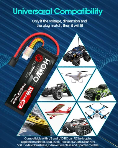 Miniatura 8 de HOOVO Batería Lipo de 14.8V 5200mAh 60C 4S con conector para RC Helicóptero RC Avión Quadcopter Drone RC Barco