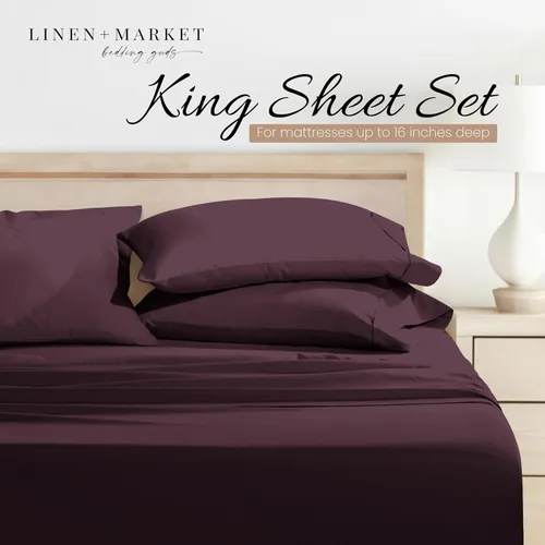 Miniatura 3 de Linen Market Juego de sábanas King de microfibra cepillada, 4 piezas, certificado Oeko-TEX, ultra suaves y sin arrugas, sábanas de bolsillo profundo