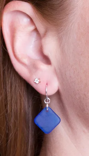 Miniatura 6 de Delicate Diamond Sea Glass Earrings, Beach Glass Earrings for Women by EcoSeaCo, using sustainable, recycled and repurposed material. Handmade