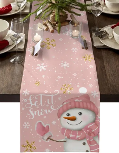 Miniatura 11 de Camino de mesa de muñeco de nieve de Navidad negro – Lino de algodón de 36 pulgadas de largo, bufandas de vestido de Navidad con copo de nieve
