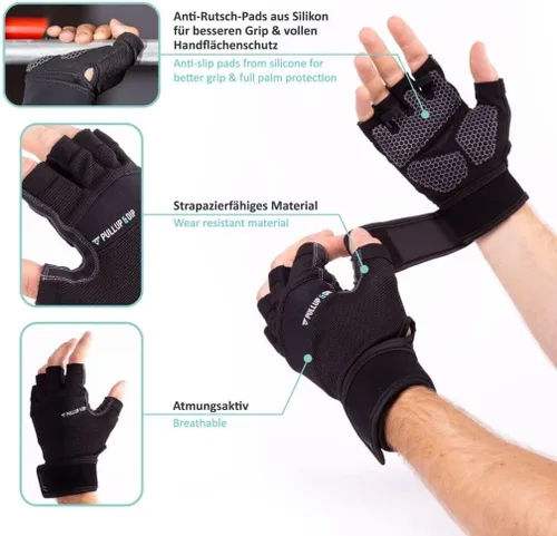Miniatura 4 de PULLUP & DIP Guantes de entrenamiento para levantamiento de pesas, guantes de fitness con vendaje de muñeca para hombres y mujeres, guantes