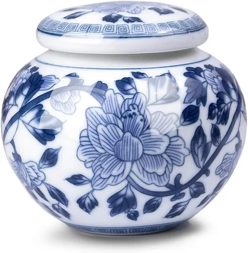 Dahlia Bote de té de porcelana azul y blanco para té suelto, hermético Jingdezhen Tea Caddy, peonía 250 ML