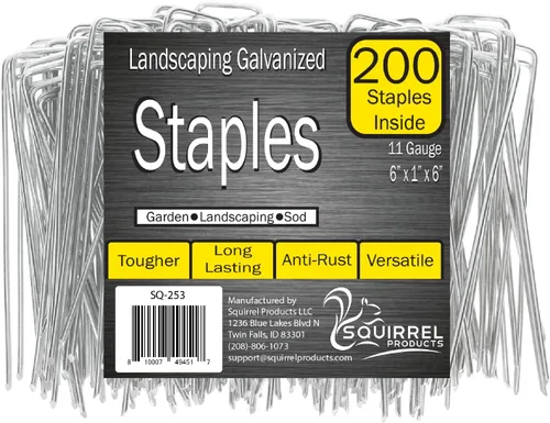 Squirrel Products Estacas de jardín de acero galvanizado, grapas de césped de 6 pulgadas, estacas de calibre 11, 0.114 in, 5.9 x 1.0 x 5.9 in,