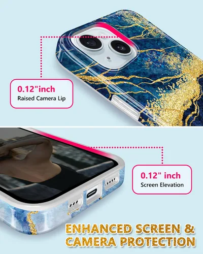 Miniatura 3 de Funda compatible con iPhone 15, diseño de mármol con purpurina dorada, a prueba de golpes, delgada, suave, funda de silicona TPU de 6.1 pulgadas