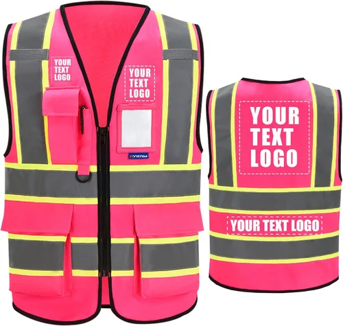 Miniatura 12 de AYKRM Chaleco de Seguridad de Construcción Personalizado con Logotipo Impreso de Alta Visibilidad Reflectante de 2 Tonos