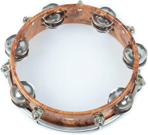 Miniatura 4 de MUSCELL Pandereta para adultos, pandereta de plástico de mano con tambor de doble fila de cascabeles metálicos, instrumento musical - 8 pulgadas